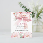 赤面ピンクボウ花模様誕生日の招待 (スタンド正面)