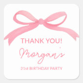 赤面ピンクボウ誕生日パーティキュート スクエアシール (正面)