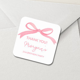 赤面ピンクボウ誕生日パーティキュート スクエアシール