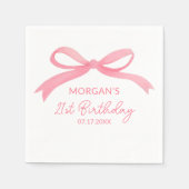 赤面ピンクボウ誕生日パーティーかわいい名前 スタンダードカクテルナプキン (正面)