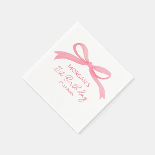 赤面ピンクボウ誕生日パーティーかわいい名前 スタンダードカクテルナプキン (角)