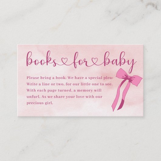 赤面ピンクボウ赤ちゃんシャワーブックベビー エンクロージャーカード (正面)