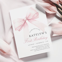 赤面ピンクボウ1st誕生日招待状 招待状