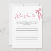 赤面ピンクボウWho Amブライダルシャワーゲームカード 招待状 (正面)