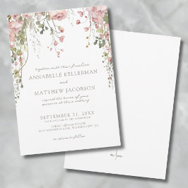 赤面ピンクボタニカルウォーター色ワイルドフラワー結婚ズ 招待状