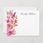 赤面ピンクボタニカルフローラパーソナライズされたノートカード サンキューカード (正面)