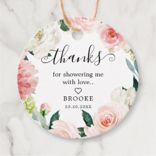 赤面ピンクボタニカルブライダルシャワーありがとう フェイバータグ