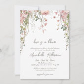 赤面ピンクボタニカルワイルドフラワーブライダルシャワー 招待状 (正面)