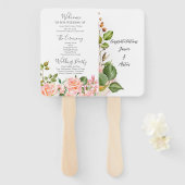 赤面ピンクボタニカル結婚式 プログラム ハンドファン (正面&裏面)