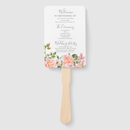 赤面ピンクボタニカル結婚式 プログラム ハンドファン (正面)