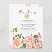 赤面ピンクボタニカルQRコード結婚ズ エンクロージャーカード (正面/裏面)