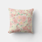 赤面ピンクボヘミアンヴィンテージ花パステルバラ クッション (正面)