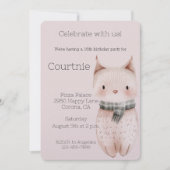 赤面ピンクボホキャット誕生日 招待状 (正面)