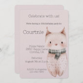 赤面ピンクボホキャット誕生日 招待状 (正面/裏面)