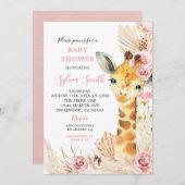 赤面ピンクボホキラフェガールベビーシャワー 招待状 (正面/裏面)