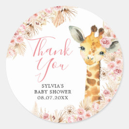 赤面ピンクボホキリン赤ちゃんシャワーありがとう ラウンドシール