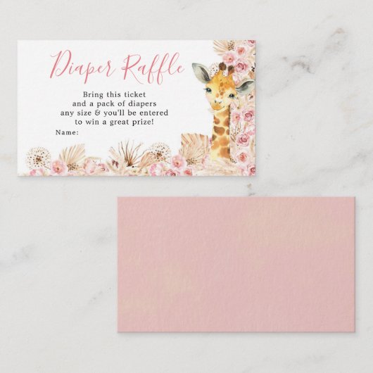 赤面ピンクボホキリン赤ちゃんシャワーおむつラッフル エンクロージャーカード (正面/裏面)