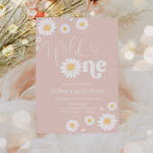 赤面ピンクボホデイジーワイルドワン1歳パーティー 招待状