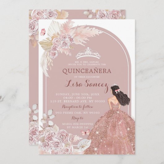 赤面ピンクボホパンパスグラスキンセアニラの出現 招待状 (正面/裏面)