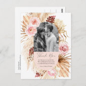 赤面ピンクボホパンパスフローラ結婚写真感謝してい ポストカード (正面/裏面)