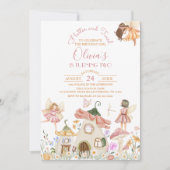 赤面ピンクボホワイルドフラワーフェアリー誕生日 招待状 (正面)