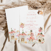 赤面ピンクボホワイルドフラワーフェアリー1st誕生日 招待状