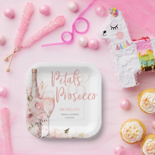 赤面ピンクボホ花びらとプロセッコフローラ ペーパープレート (パーティー)