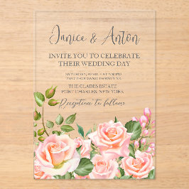 赤面ピンクボ結婚タニカル アクリル招待状