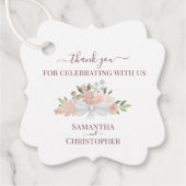 赤面ピンクマウヴフローラエレガントな結婚式ありがとう フェイバータグ (正面)