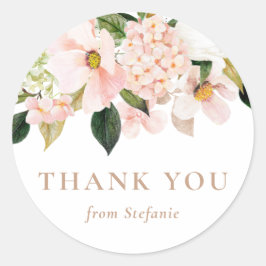 赤面ピンクマグノリアとアジサイありがとう ラウンドシール