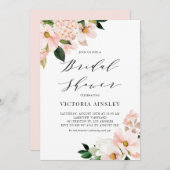 赤面ピンクマグノリアスとアジサイブライダルシャワー 招待状 (正面/裏面)