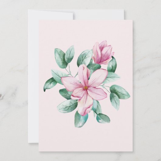 赤面ピンクマグノリアスバラ金ゴールドアンパサンド結婚ス 招待状 (裏面)