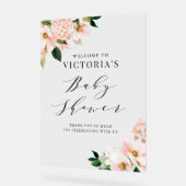 赤面ピンクマグノリアスフローラベビーシャワーウェルカム アクリルサイン (傾斜)