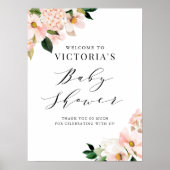 赤面ピンクマグノリアスフローラベビーシャワーウェルカム ポスター (正面)