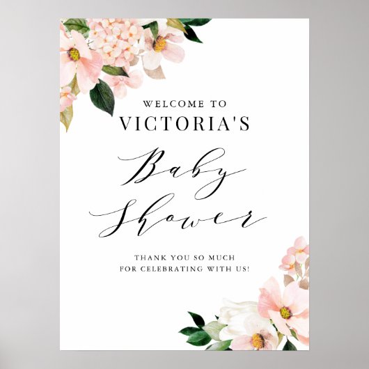 赤面ピンクマグノリアスフローラベビーシャワーウェルカム ポスター (正面)