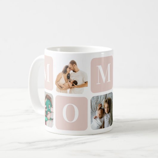 赤面ピンクマザーの日フォトコラージュマグカップ コーヒーマグカップ (正面左)
