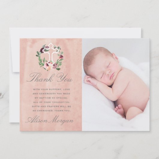 赤面ピンクマルサラフローラバプテスマサンキューカード 招待状 (正面)