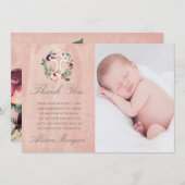 赤面ピンクマルサラフローラバプテスマサンキューカード 招待状 (正面/裏面)