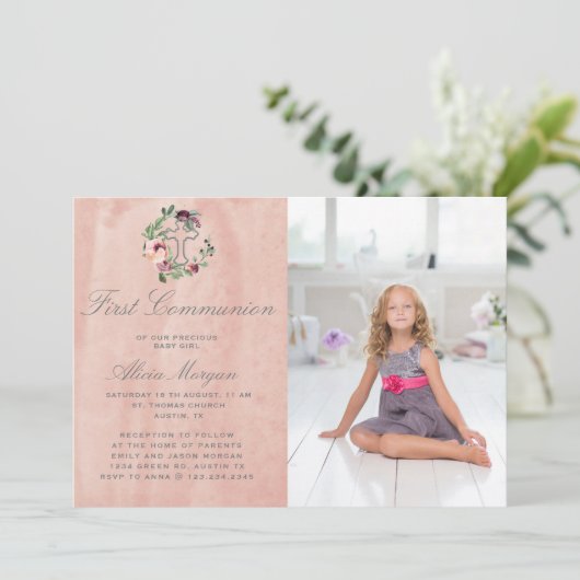 赤面ピンクマルサラフローラ第一聖体 招待状 (スタンド正面)