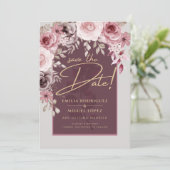 赤面ピンクマルーンフローラ結婚式の日付を保存 招待状 (スタンド正面)