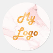 赤面ピンクマーブルイメージビジネスロゴ ラウンドシール (正面)