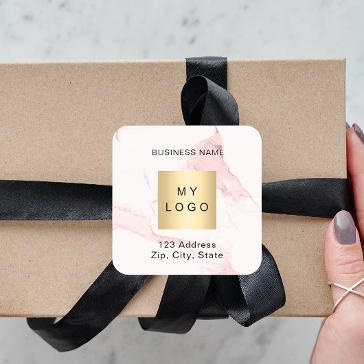 赤面ピンクマーブルビジネスロゴアドレス スクエアシール