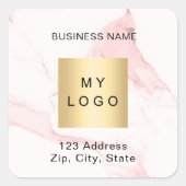 赤面ピンクマーブルビジネスロゴアドレス スクエアシール (正面)
