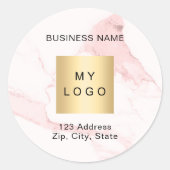 赤面ピンクマーブルビジネスロゴアドレス ラウンドシール (正面)