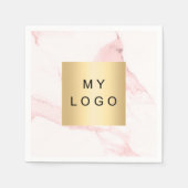 赤面ピンクマーブルビジネスロゴ スタンダードカクテルナプキン (正面)