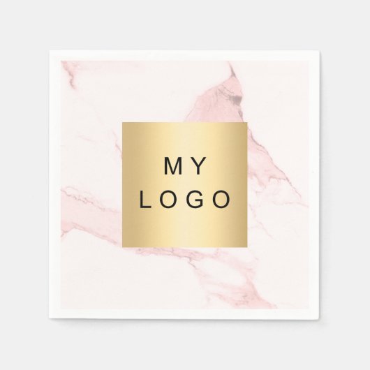 赤面ピンクマーブルビジネスロゴ スタンダードカクテルナプキン (正面)