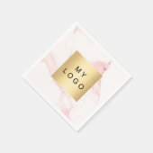 赤面ピンクマーブルビジネスロゴ スタンダードカクテルナプキン (角)