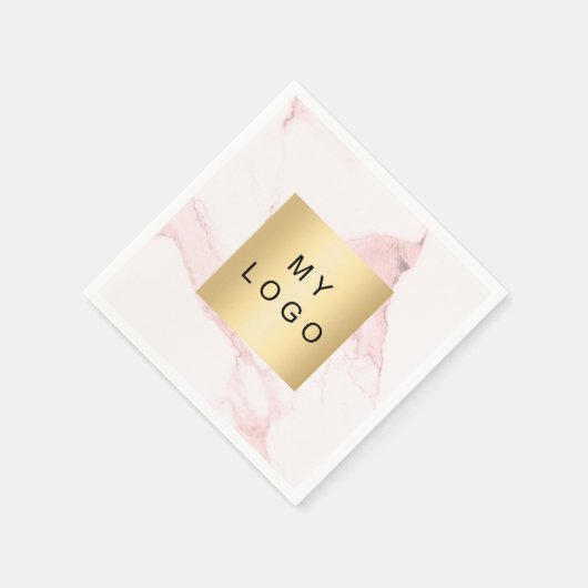 赤面ピンクマーブルビジネスロゴ スタンダードカクテルナプキン (角)