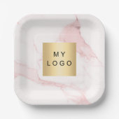 赤面ピンクマーブルビジネスロゴ ペーパープレート (正面)
