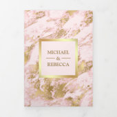 赤面ピンクマーブルフェイクゴールドフォイルフォト結婚ズ 三つ折り招待状 (カバー)